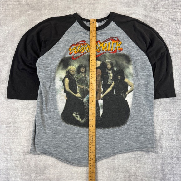 Aerosmith Shirt Mens Large Gray Vintage Permanent Vacation Tour 1987 Raglan Rock - Picture 7 of 10